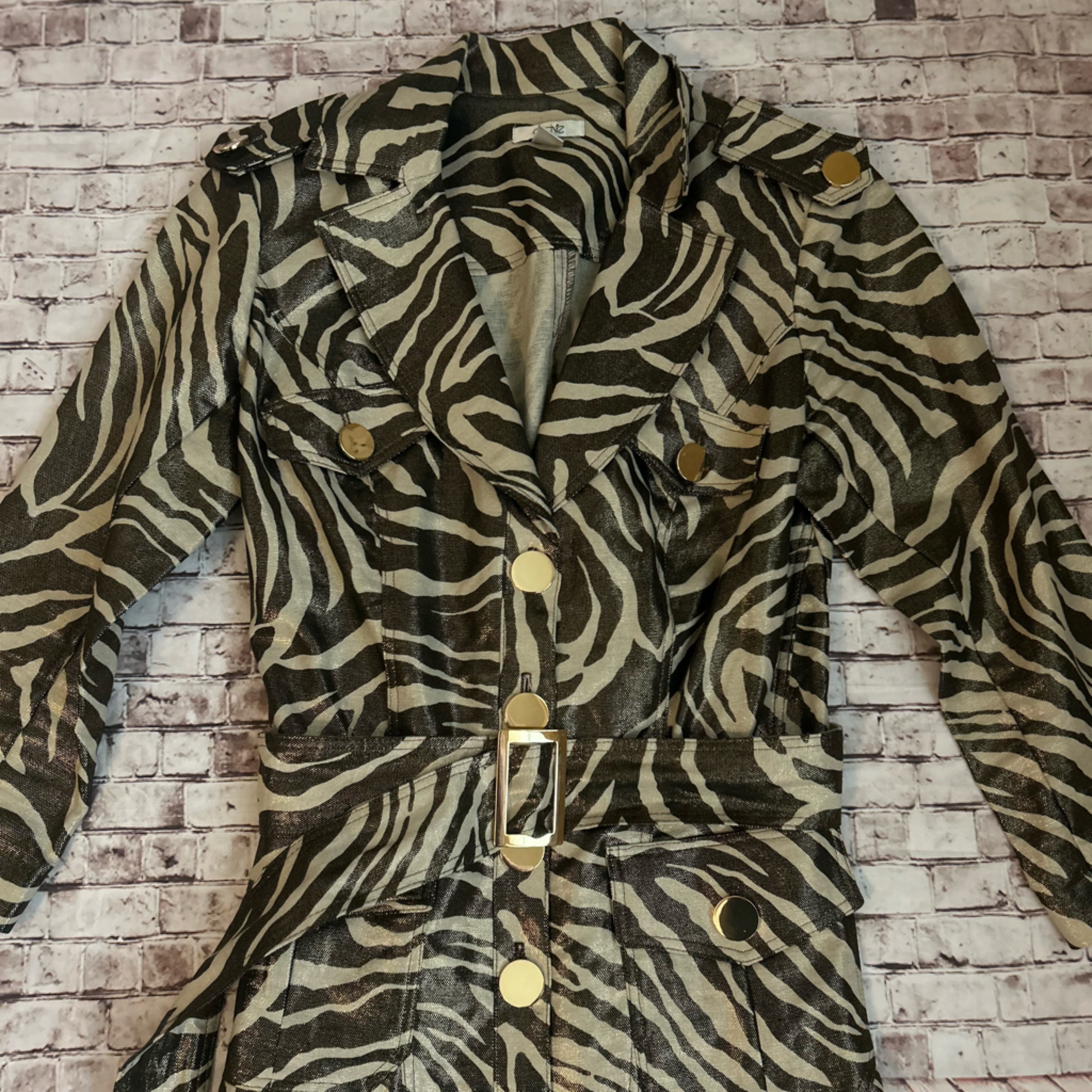 Cache Bronze And Beige Zebra Metallic Belted Jacket